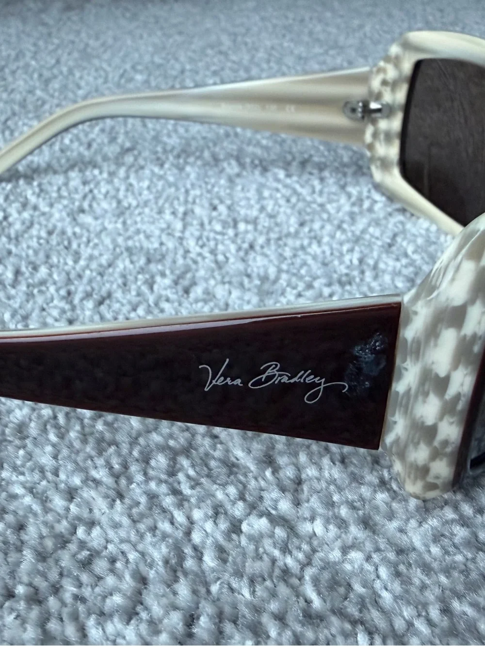 Title: Vera Bradley Oversized Square Sunglasses Brown & Ivory Tortoise, Case